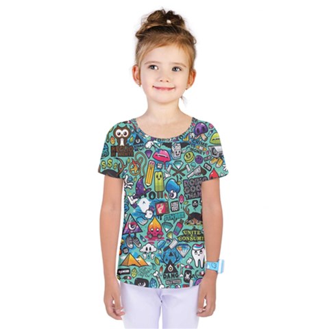 Colorful Drawings Pattern Kids  One Piece Tee by Nexatart