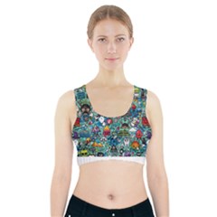 Colorful Drawings Pattern Sports Bra With Pocket