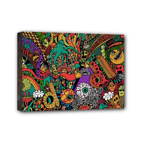 Monsters Colorful Doodle Mini Canvas 7  X 5  by Nexatart