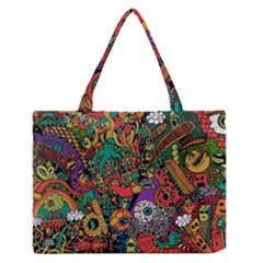 Monsters Colorful Doodle Medium Zipper Tote Bag