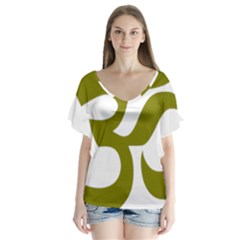 Hindi Om Symbol (olive) Flutter Sleeve Top