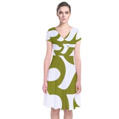 Hindu Om Symbol (olive) Short Sleeve Front Wrap Dress