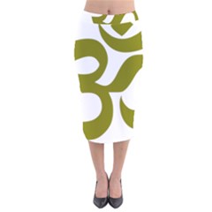 Hindu Om Symbol (olive) Velvet Midi Pencil Skirt