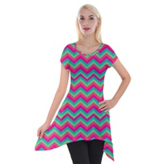 Retro Pattern Zig Zag Short Sleeve Side Drop Tunic by Nexatart