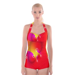 Complex Orange Red Pink Hole Yellow Boyleg Halter Swimsuit  by Mariart