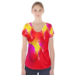 Complex Orange Red Pink Hole Yellow Short Sleeve Front Detail Top