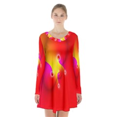 Complex Orange Red Pink Hole Yellow Long Sleeve Velvet V-neck Dress by Mariart