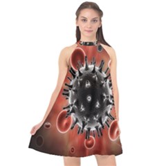 Cancel Cells Broken Bacteria Virus Bold Halter Neckline Chiffon Dress 