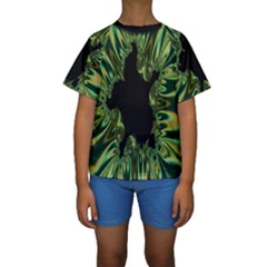 Burning Ship Fractal Silver Green Hole Black Kids  Short Sleeve Swimwear by Mariart