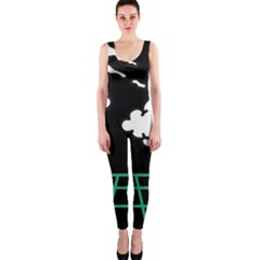 Illustration Cloud Line White Green Black Spot Polka Onepiece Catsuit