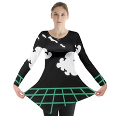 Illustration Cloud Line White Green Black Spot Polka Long Sleeve Tunic  by Mariart