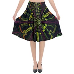 Inner Peace Star Space Rainbow Flared Midi Skirt