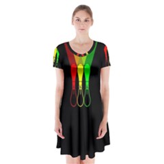 Lamp Colors Green Yellow Red Black Short Sleeve V-neck Flare Dress by Mariart
