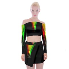Lamp Colors Green Yellow Red Black Off Shoulder Top With Skirt Set