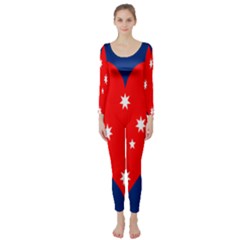 Love Heart Star Circle Polka Moon Red Blue White Long Sleeve Catsuit by Mariart