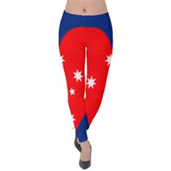 Love Heart Star Circle Polka Moon Red Blue White Velvet Leggings by Mariart