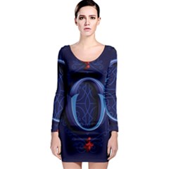 Marquis Love Dope Lettering Blue Red Alphabet O Long Sleeve Bodycon Dress
