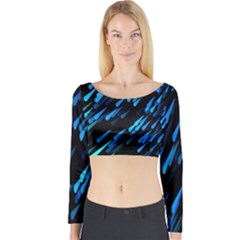 Meteor Rain Water Blue Sky Black Green Long Sleeve Crop Top by Mariart