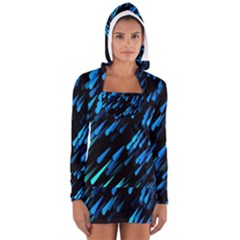 Meteor Rain Water Blue Sky Black Green Women s Long Sleeve Hooded T-shirt by Mariart