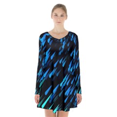 Meteor Rain Water Blue Sky Black Green Long Sleeve Velvet V-neck Dress