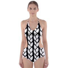 Ropes White Black Line Cut-out One Piece Swimsuit by Mariart