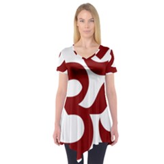 Hindu Om Symbol (Dark Red) Short Sleeve Tunic 