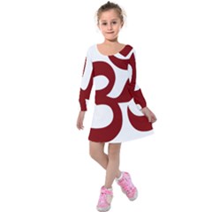 Hindu Om Symbol (Dark Red) Kids  Long Sleeve Velvet Dress