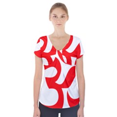 Hindu Om Symbol (Red) Short Sleeve Front Detail Top