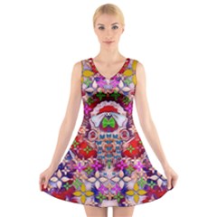 Hawaiian Poi Cartoon Dog V-neck Sleeveless Skater Dress by pepitasart