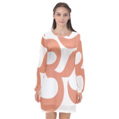 Hindu Om Symbol (Salmon) Long Sleeve Chiffon Shift Dress 