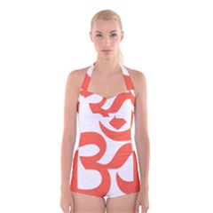 Hindu Om Symbol (peach) Boyleg Halter Swimsuit  by abbeyz71