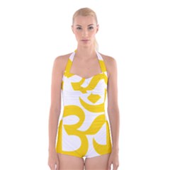 Hindu Om Symbol (yellow) Boyleg Halter Swimsuit  by abbeyz71