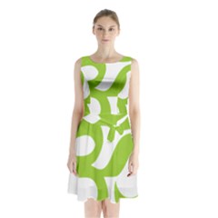 Hindu Om Symbol (lime Green) Sleeveless Waist Tie Chiffon Dress by abbeyz71