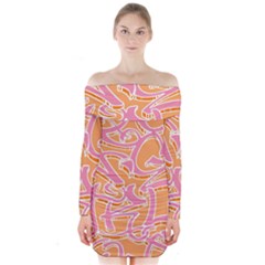 Abc Graffiti Long Sleeve Off Shoulder Dress