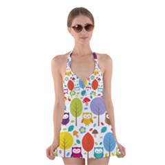 Cute Owl Halter Swimsuit Dress by Nexatart