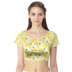 Lemons Pattern Short Sleeve Crop Top (tight Fit) by Nexatart