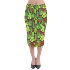 Cactus Velvet Midi Pencil Skirt