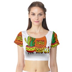 Cactus - Free Hugs Short Sleeve Crop Top (tight Fit) by Valentinaart