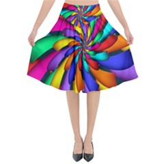 Star Flower Color Rainbow Flared Midi Skirt