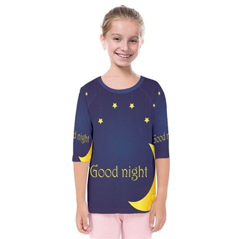 Star Moon Good Night Blue Sky Yellow Light Kids  Quarter Sleeve Raglan Tee by Mariart