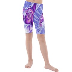 Space Stone Purple Silver Wave Chevron Kids  Mid Length Swim Shorts