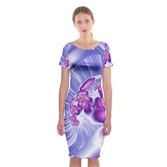 Space Stone Purple Silver Wave Chevron Classic Short Sleeve Midi Dress