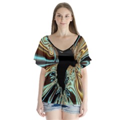 Silver Gold Hole Black Space Flutter Sleeve Top