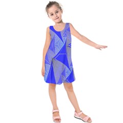 Wave Chevron Plaid Circle Polka Line Light Blue Triangle Kids  Sleeveless Dress