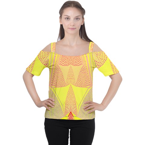 Wave Chevron Plaid Circle Polka Line Light Yellow Red Blue Triangle Women s Cutout Shoulder Tee by Mariart