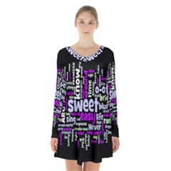 Writing Color Rainbow Sweer Love Long Sleeve Velvet V-neck Dress by Mariart