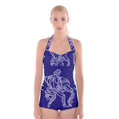 Aquarius Zodiac Star Boyleg Halter Swimsuit 