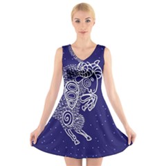 Aries Zodiac Star V-neck Sleeveless Skater Dress by Mariart