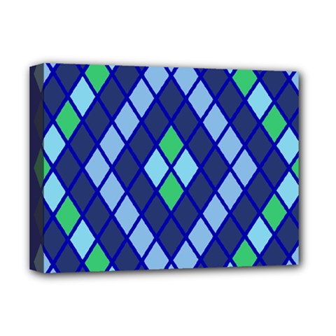 Blue Diamonds Green Grey Plaid Line Chevron Deluxe Canvas 16  X 12   by Mariart