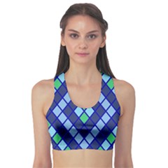 Blue Diamonds Green Grey Plaid Line Chevron Sports Bra by Mariart